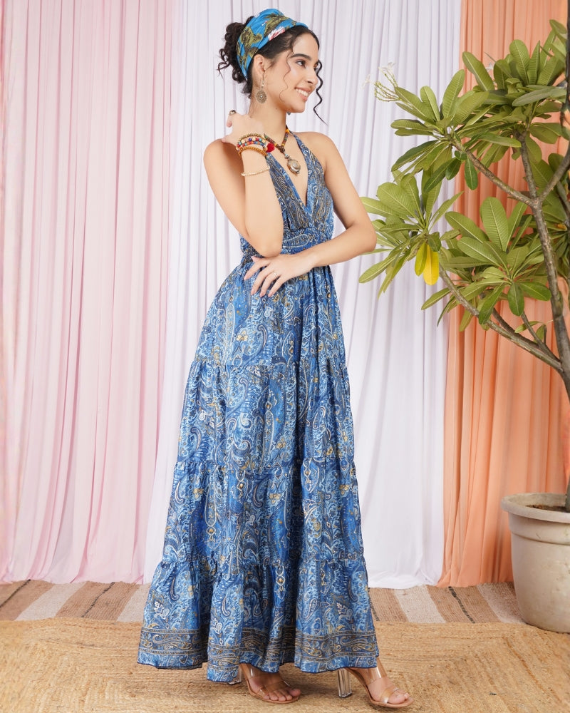 Kaelia ocean mist halter maxi dress