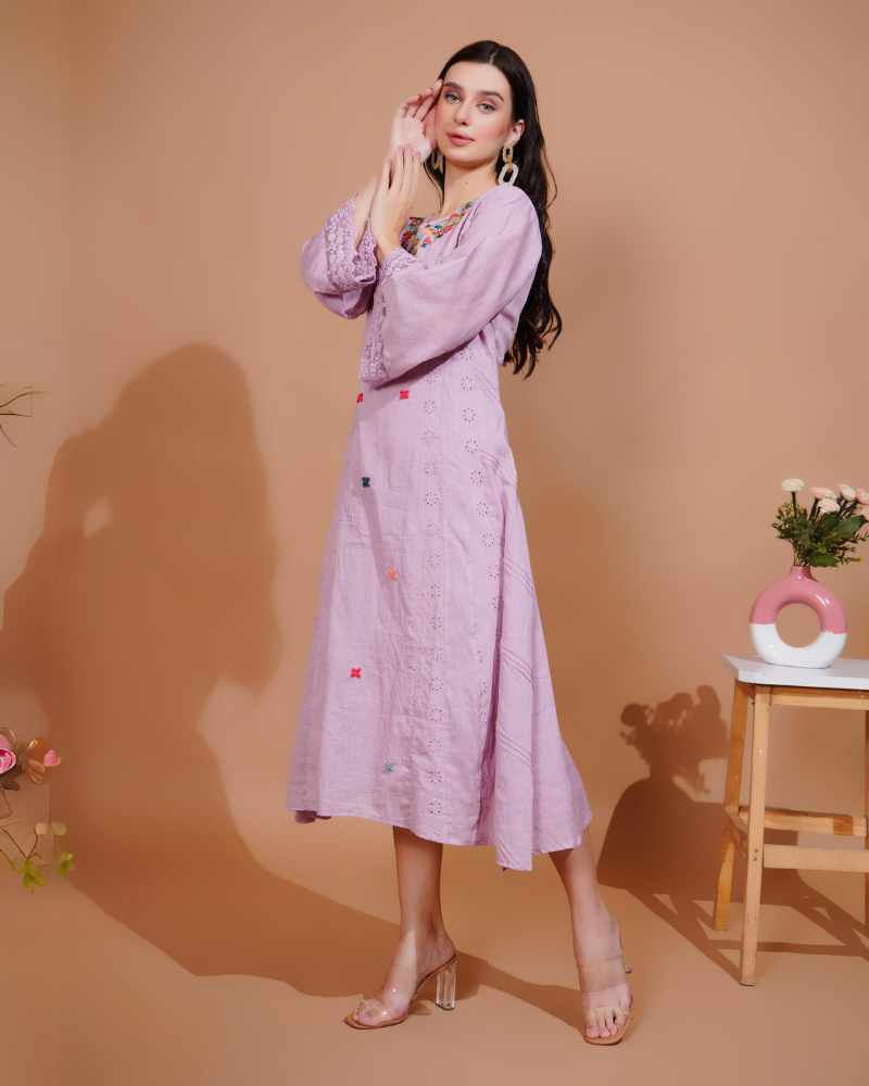 Purple elegance embroidery midi dress