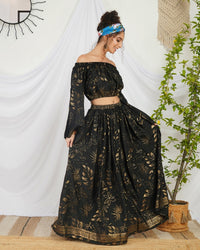 Amarielle black-gold boho skirt co-ord set