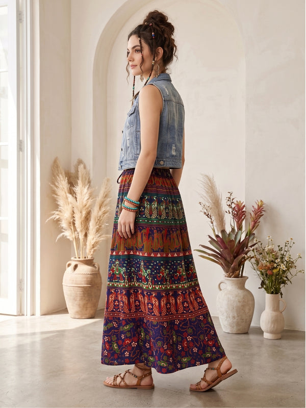 Autumn tapestry boho maxi skirt