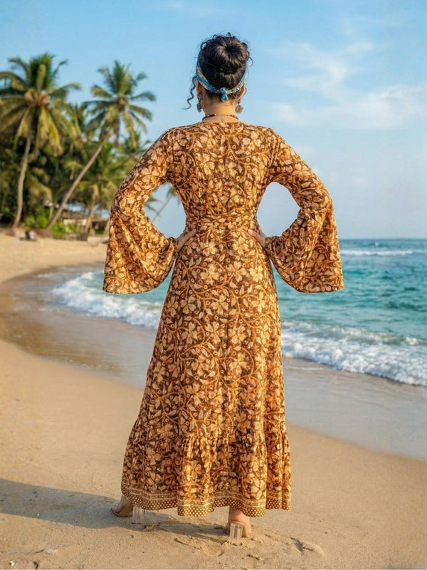 Elowen honey ochre wrap maxi dress Boholyfe Elowen honey ochre wrap maxi dress Boholyfe