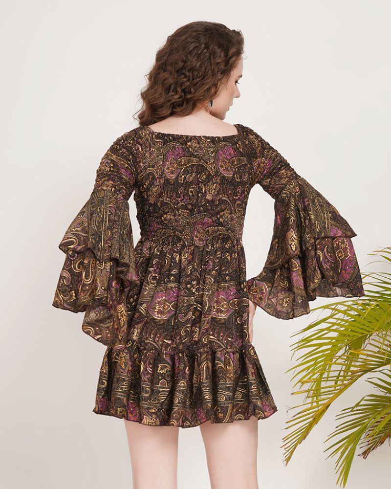 Twilight plum ruffle sleeve mini dress