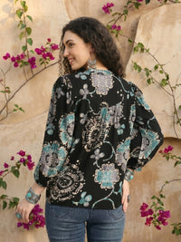 Noemi black foil bloom top