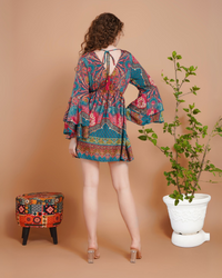 Wanderblush short dress with bell sleeves