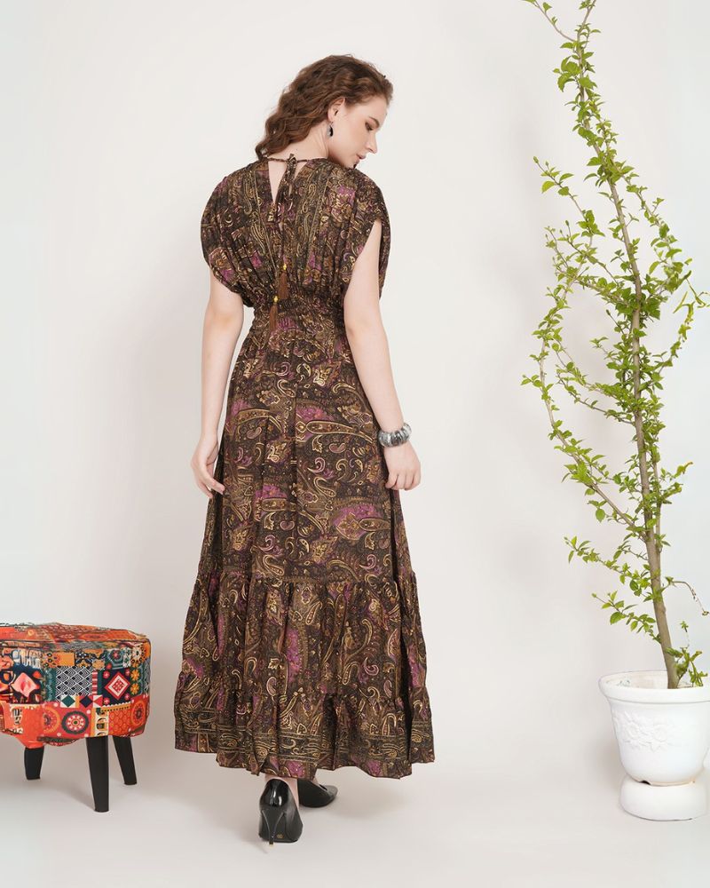 Elaris mocha plum maxi dress