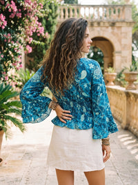 Blue lagoon bell sleeve boho top