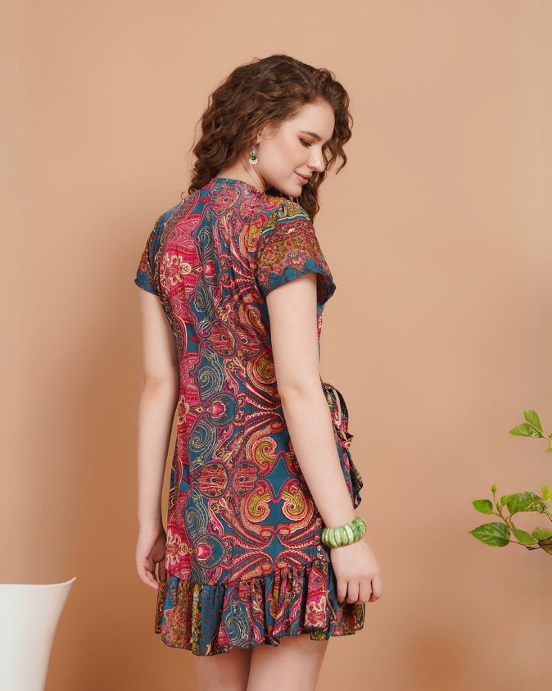 Amara teal garden mini angrakha dress