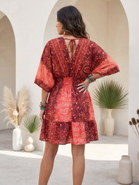 Elowen coral merlot boho mini dress