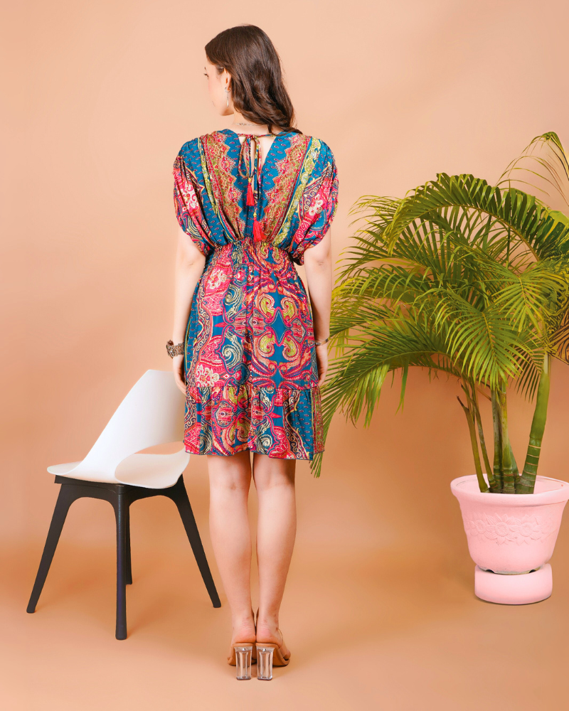 Radiant glow paisley print boho mini dress