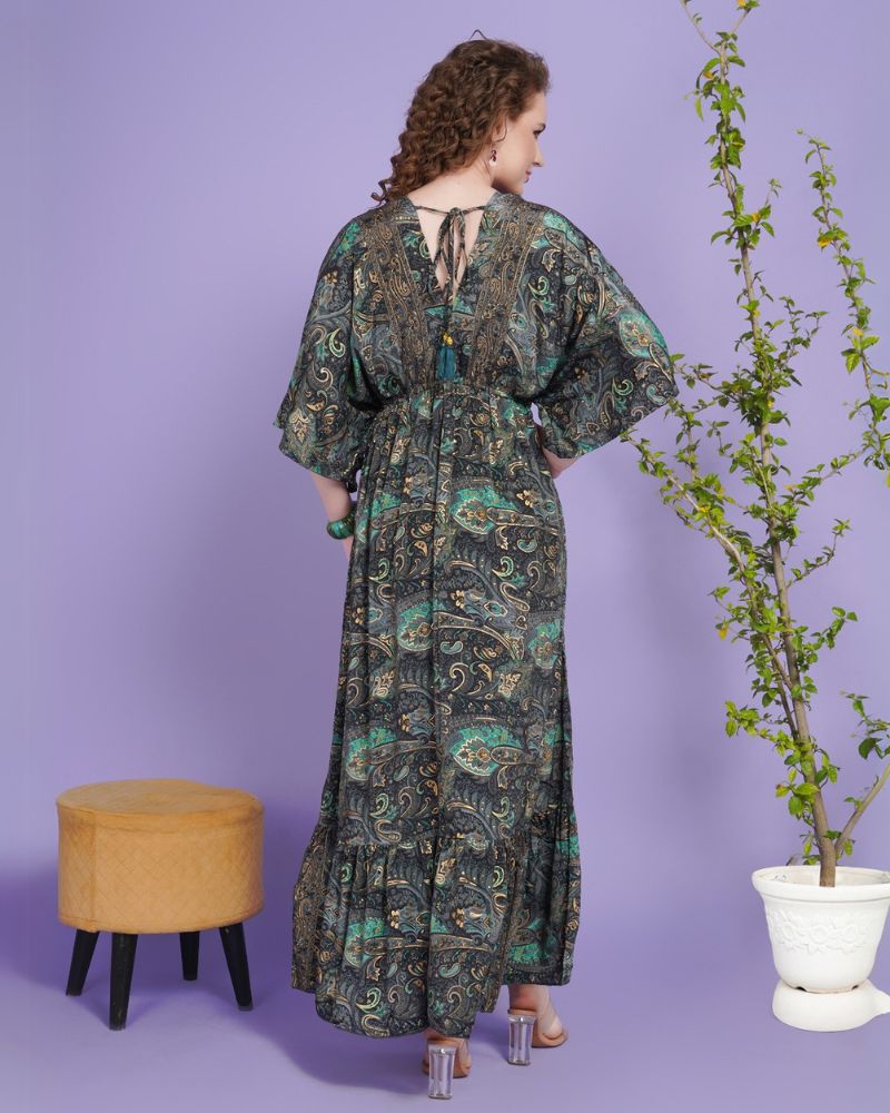 Emerald eclipse kimono maxi dress