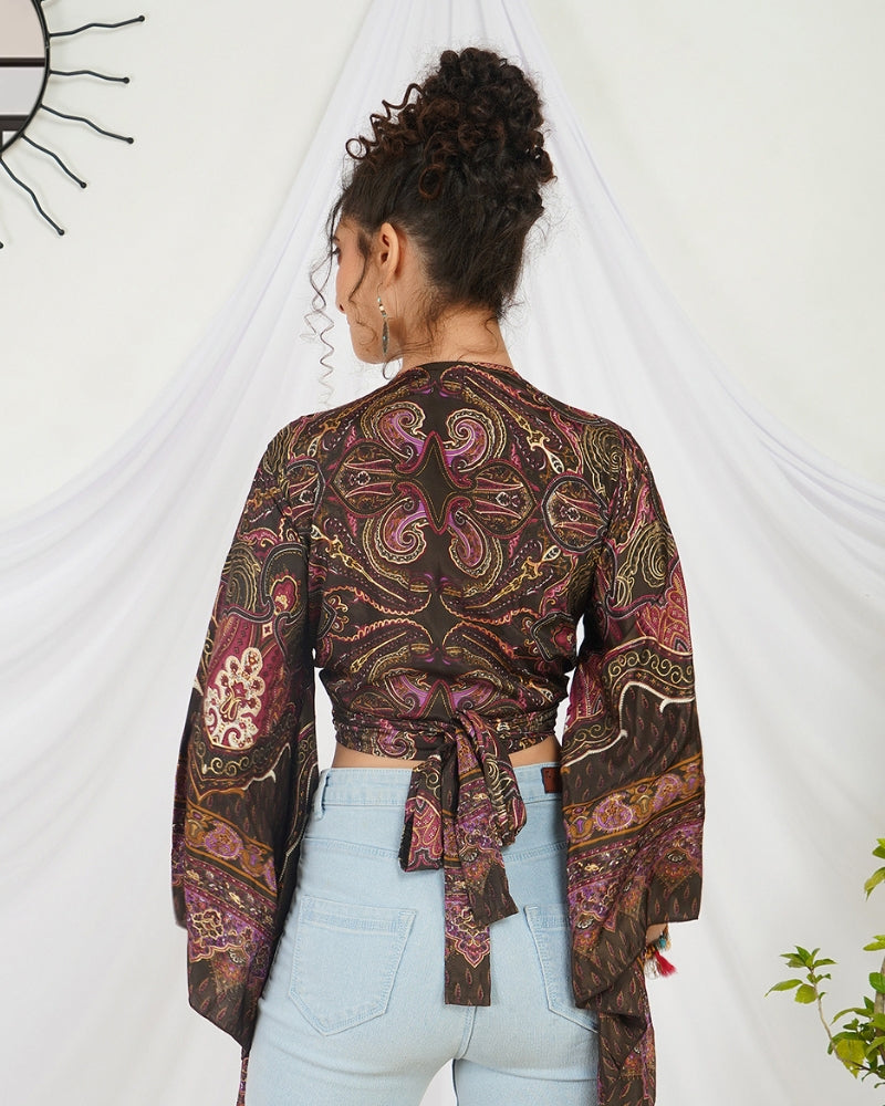 Marisela plum boho tie top