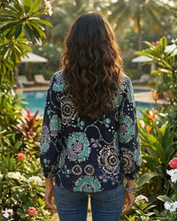 Noemi black foil bloom top