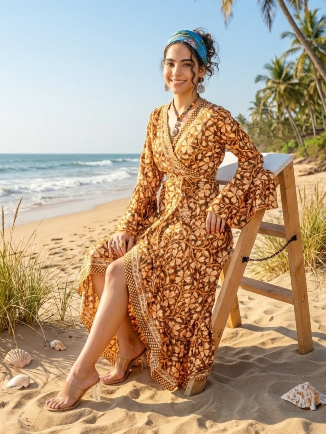 Elowen honey ochre wrap maxi dress