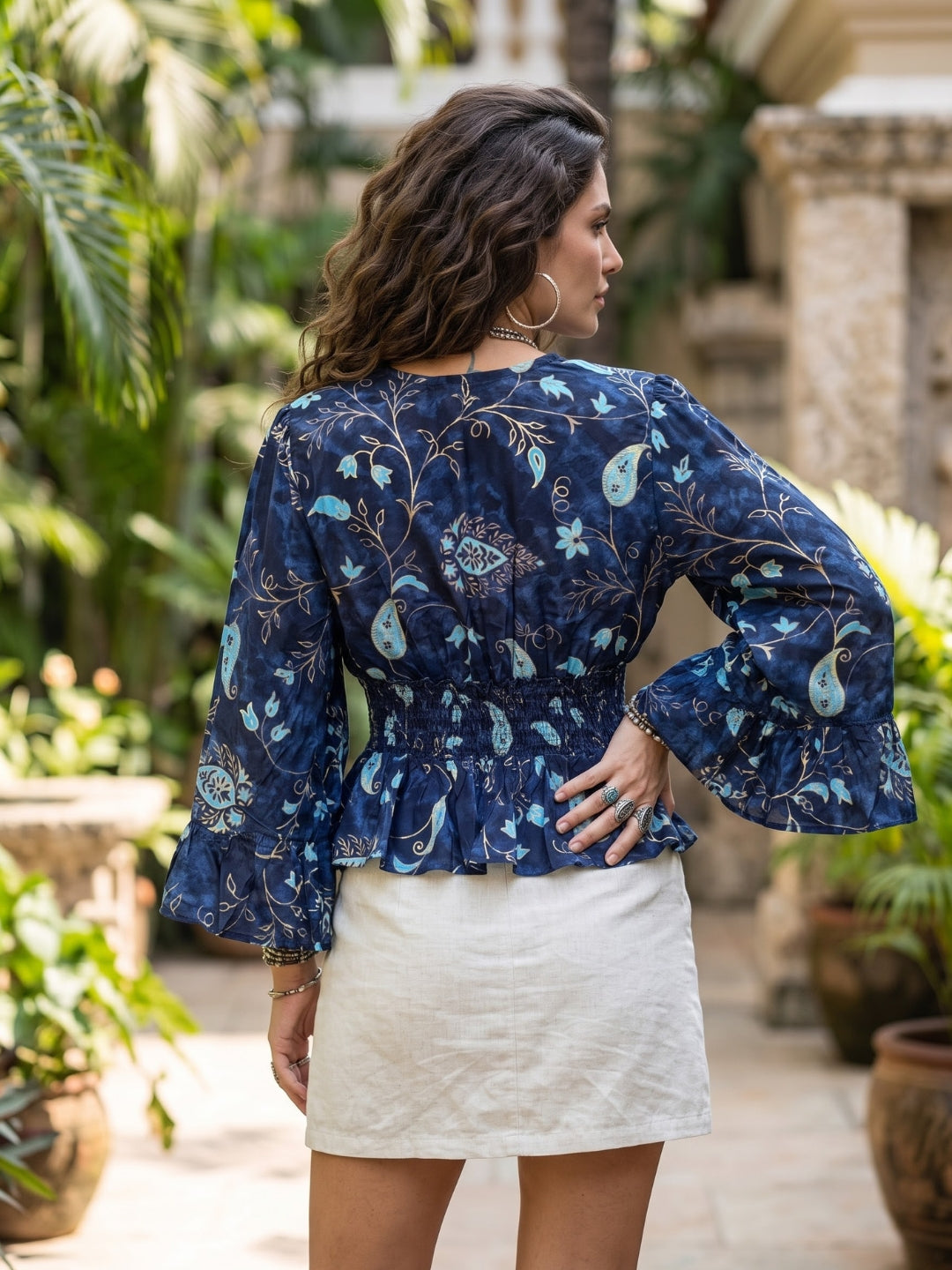 Violetta blue mirage boho peplum top