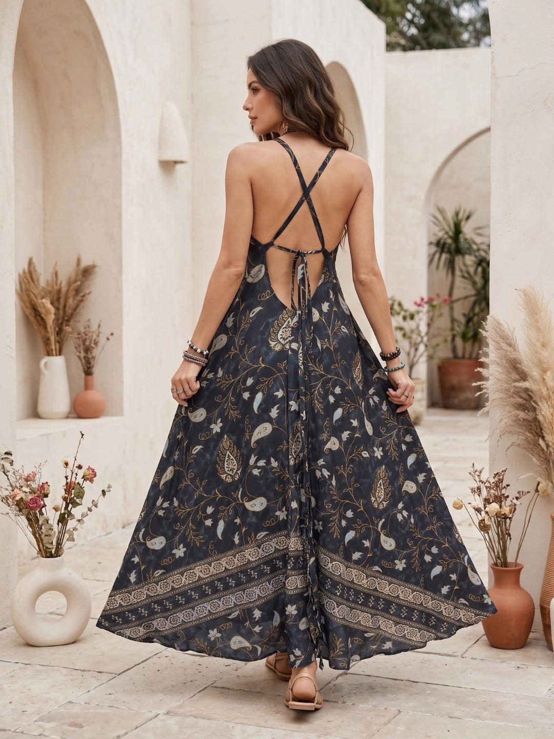 Estelle black pearl boho maxi dress