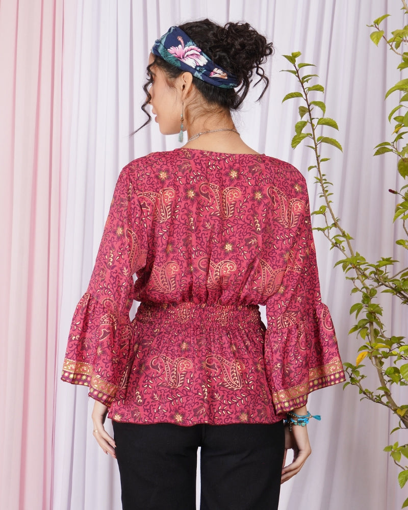 Marisela berry-bloom peplum top