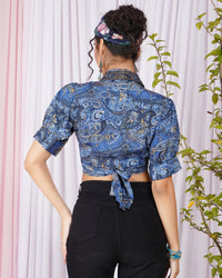 Vierra blue-dusk wrap collar top