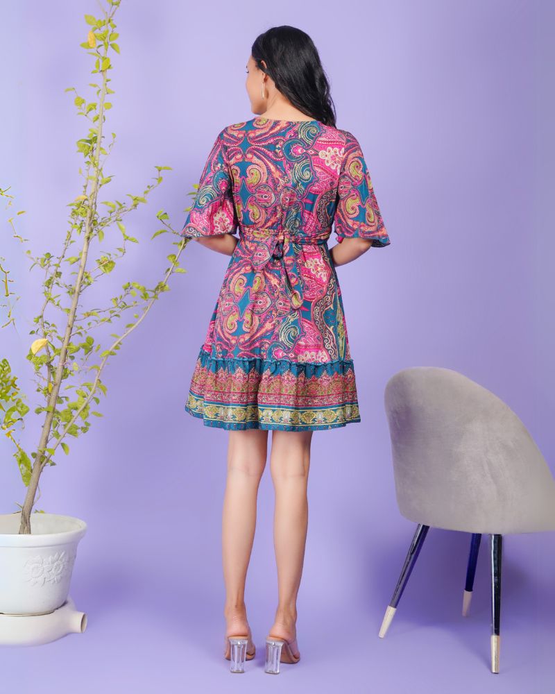 Wrap me pretty boho paisley short dress