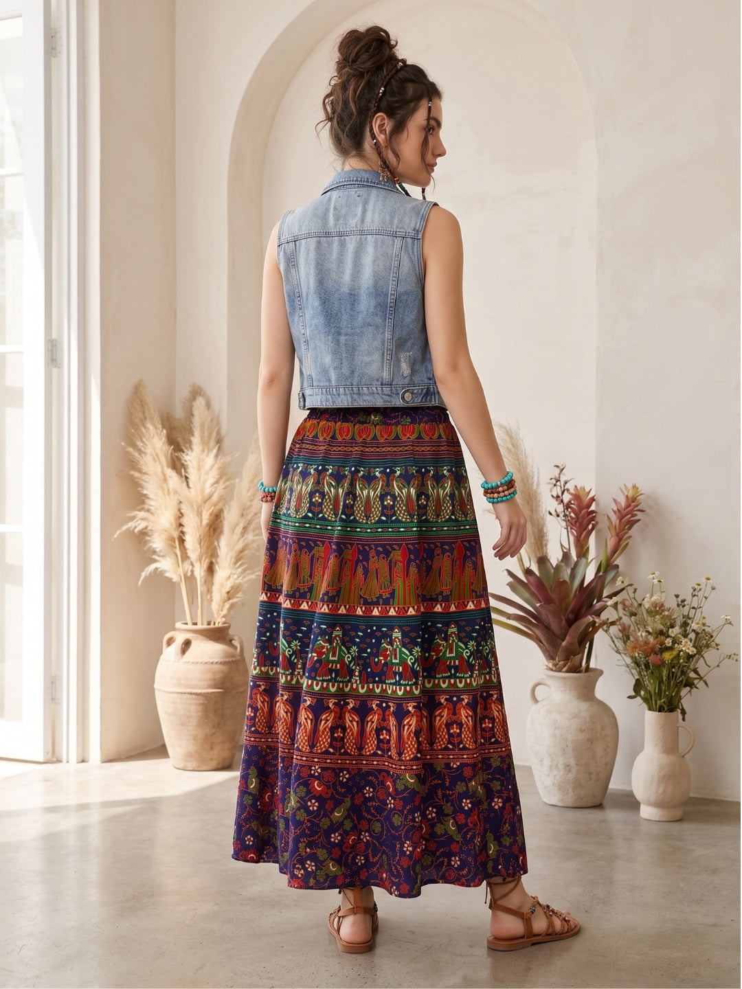 Autumn tapestry boho maxi skirt