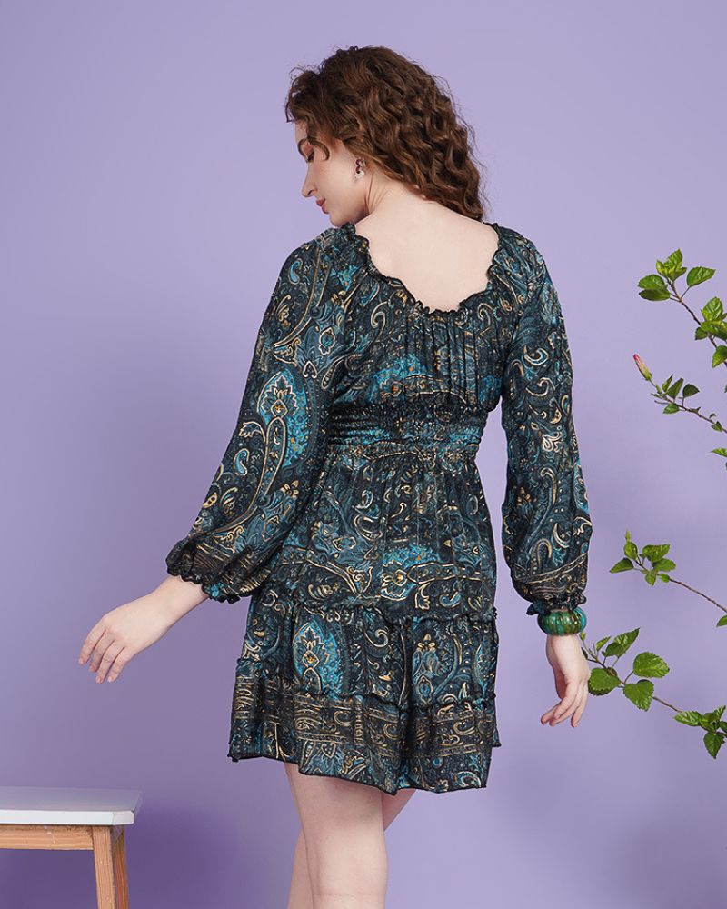 Inara celestial teal boho mini dress