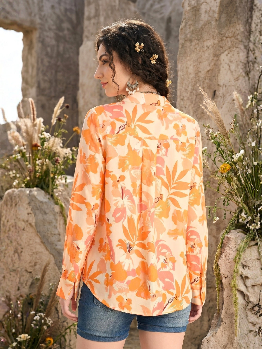 Mirevielle citrus petal boho shirt