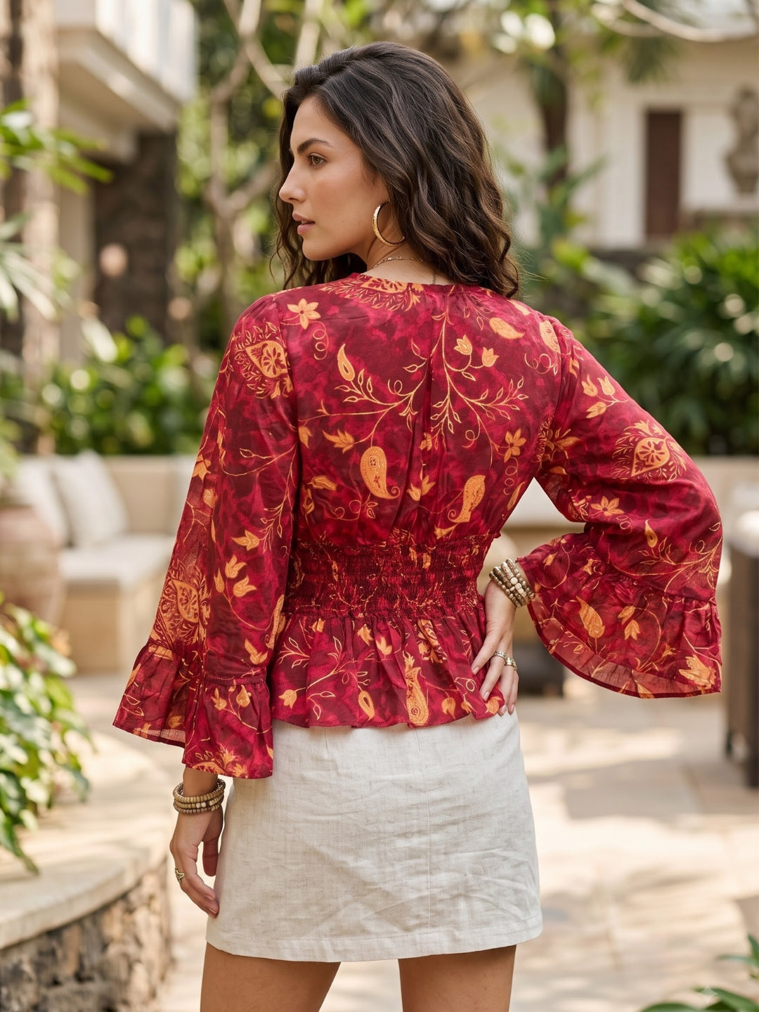 Elodie ruby sunset boho peplum top