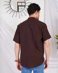Kairo deep-cocoa mandarin cotton shirt