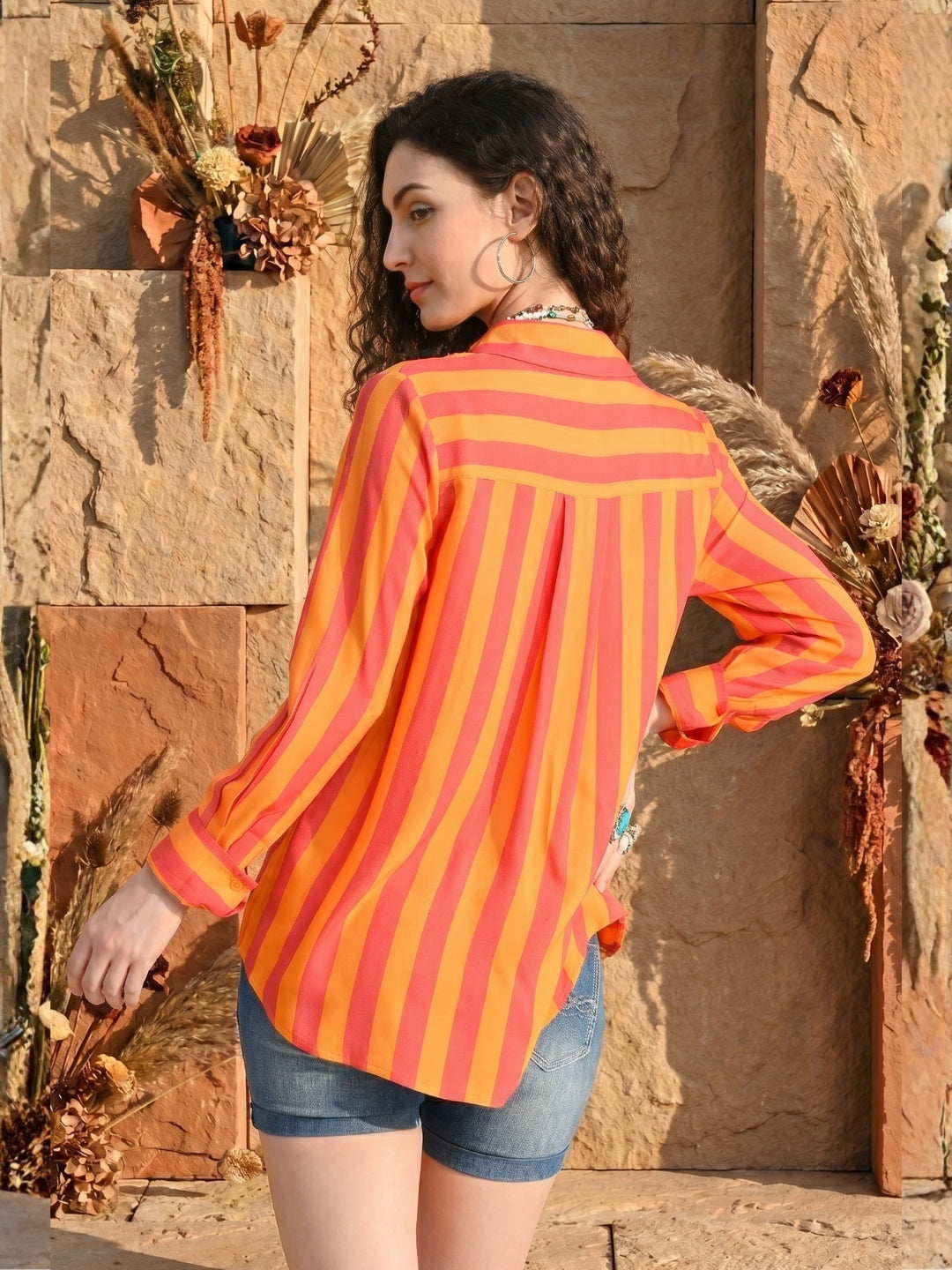 Calista sunset pop stripe shirt