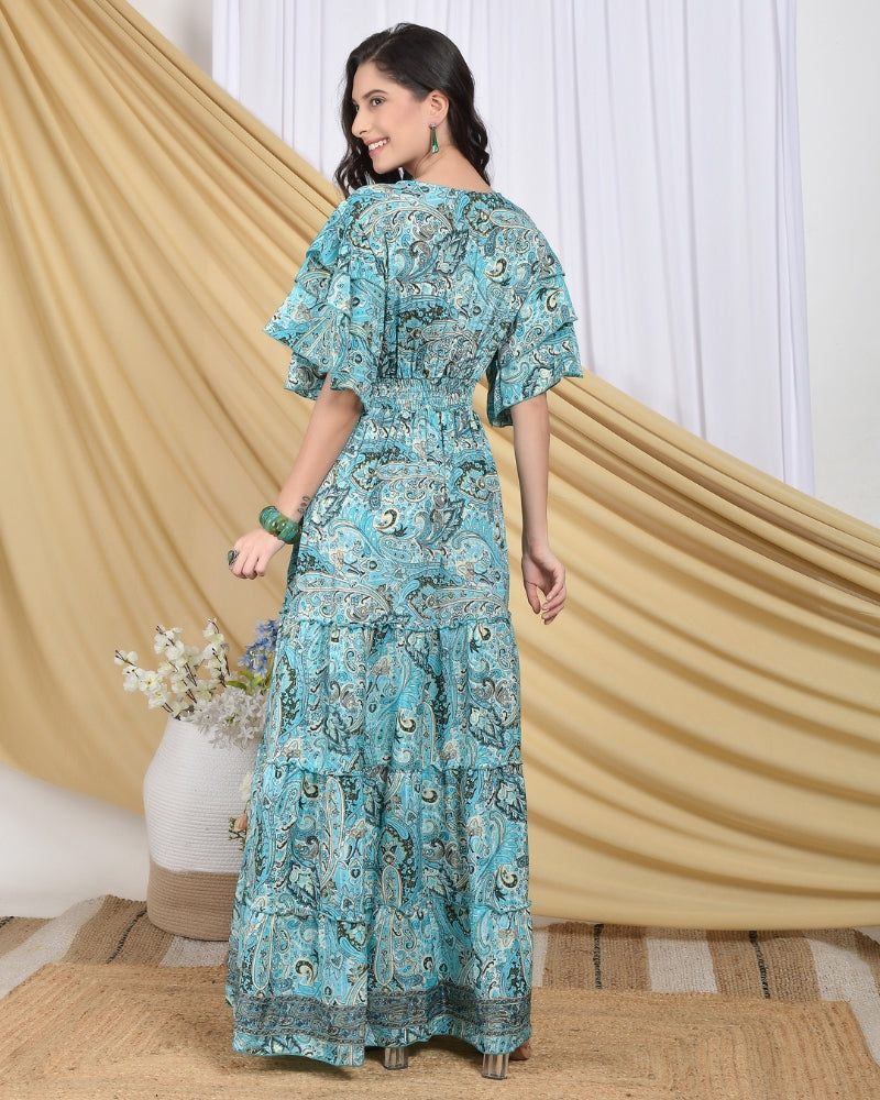 Elowen azure tiered maxi dress