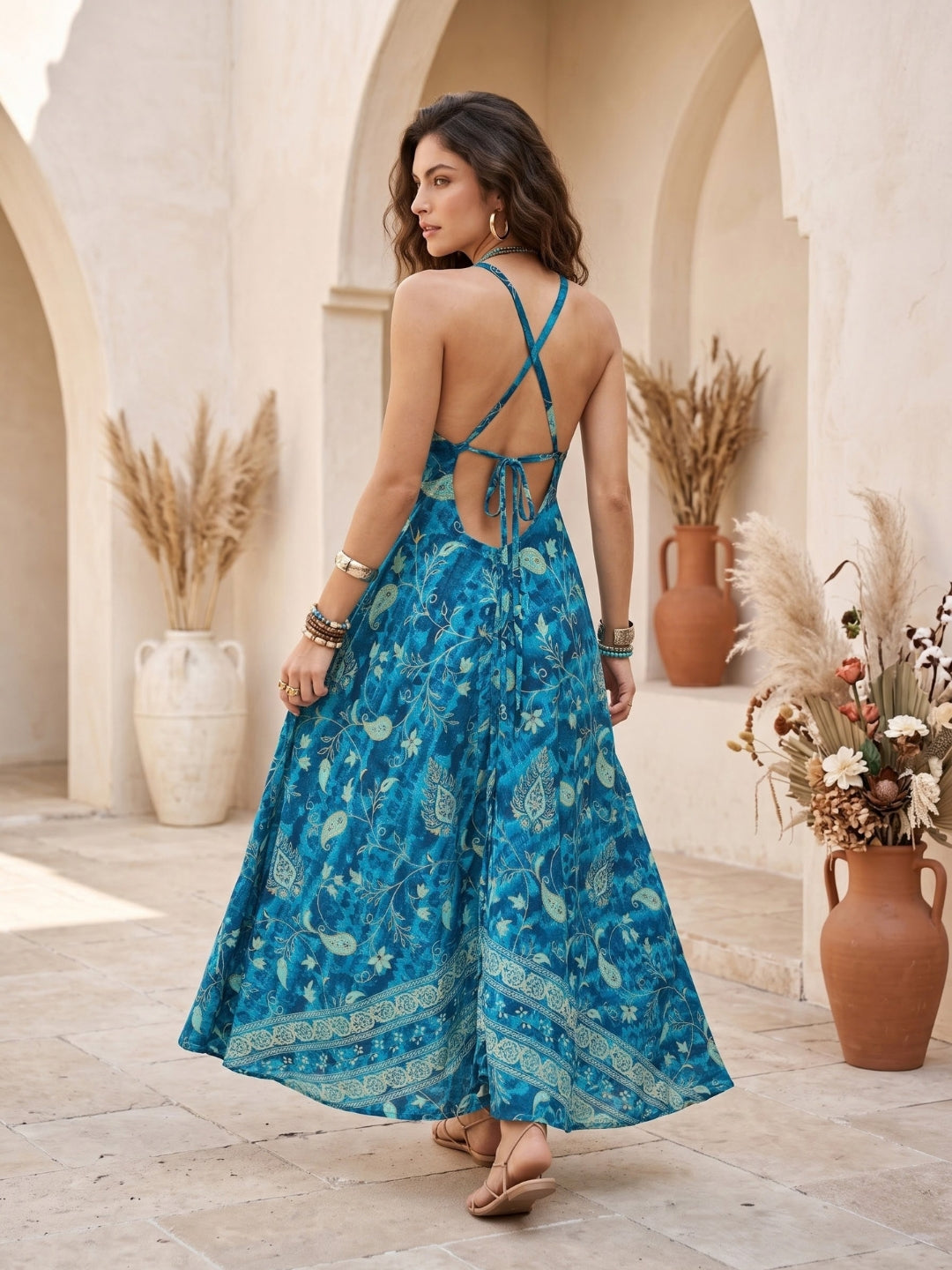Zinnia blue lagoon boho maxi dress