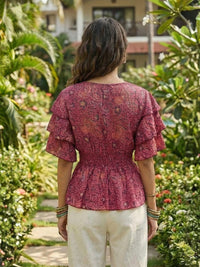 Talise rosewood paisley peplum top