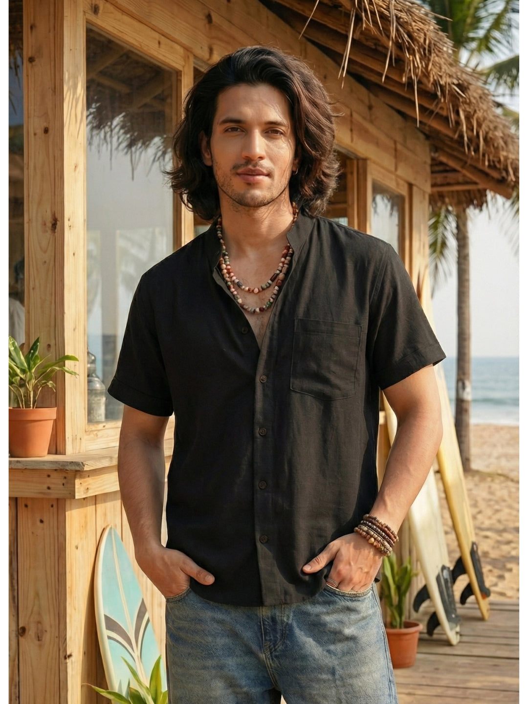 Ryker midnight ember mandarin cotton shirt