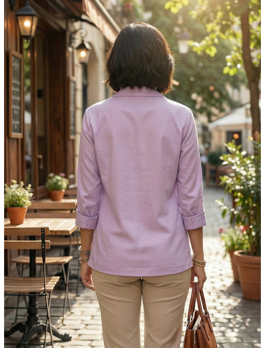 Lunara lavender mist lapel collar shirt