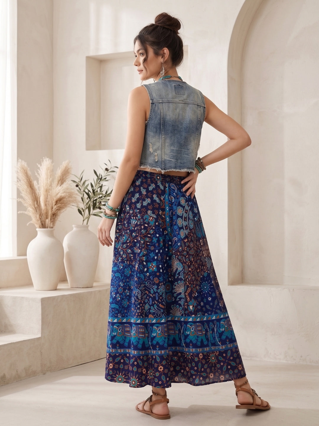 Midnight lagoon boho maxi skirt