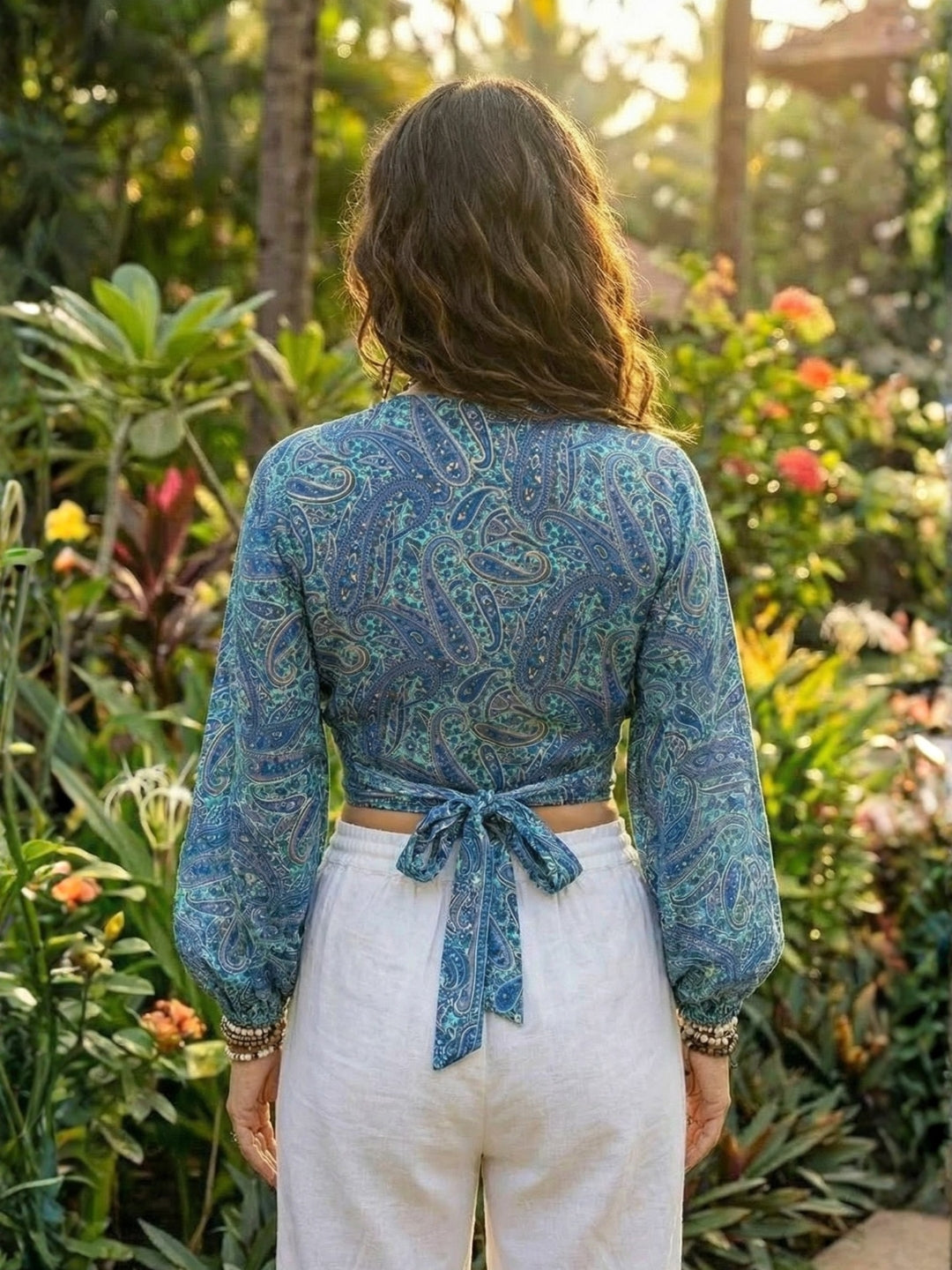 Soraya seafoam paisley boho wrap top