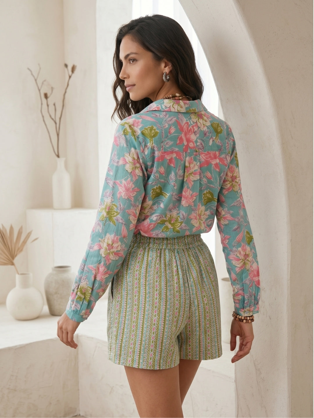 Rosalind aqua lily cotton co-ord set