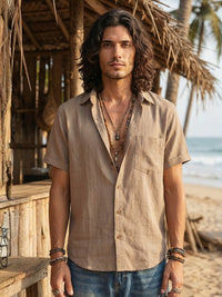 Lennox taupe trail cotton shirt