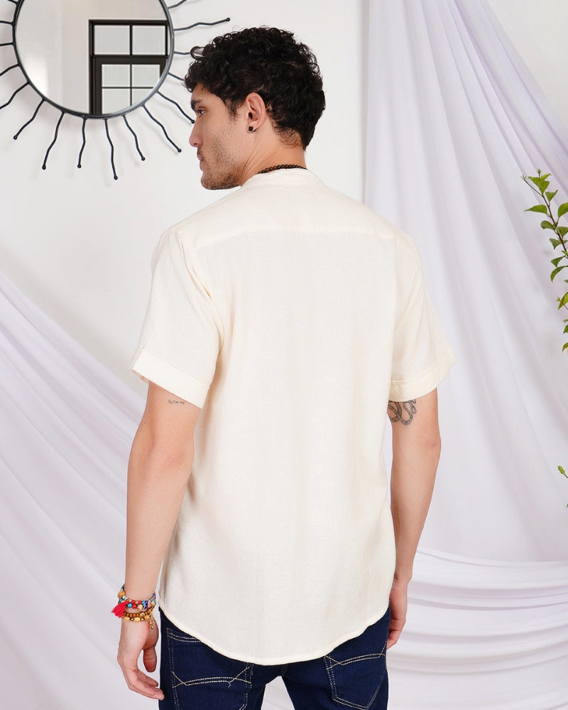 Keir ivory breeze mandarin cotton shirt