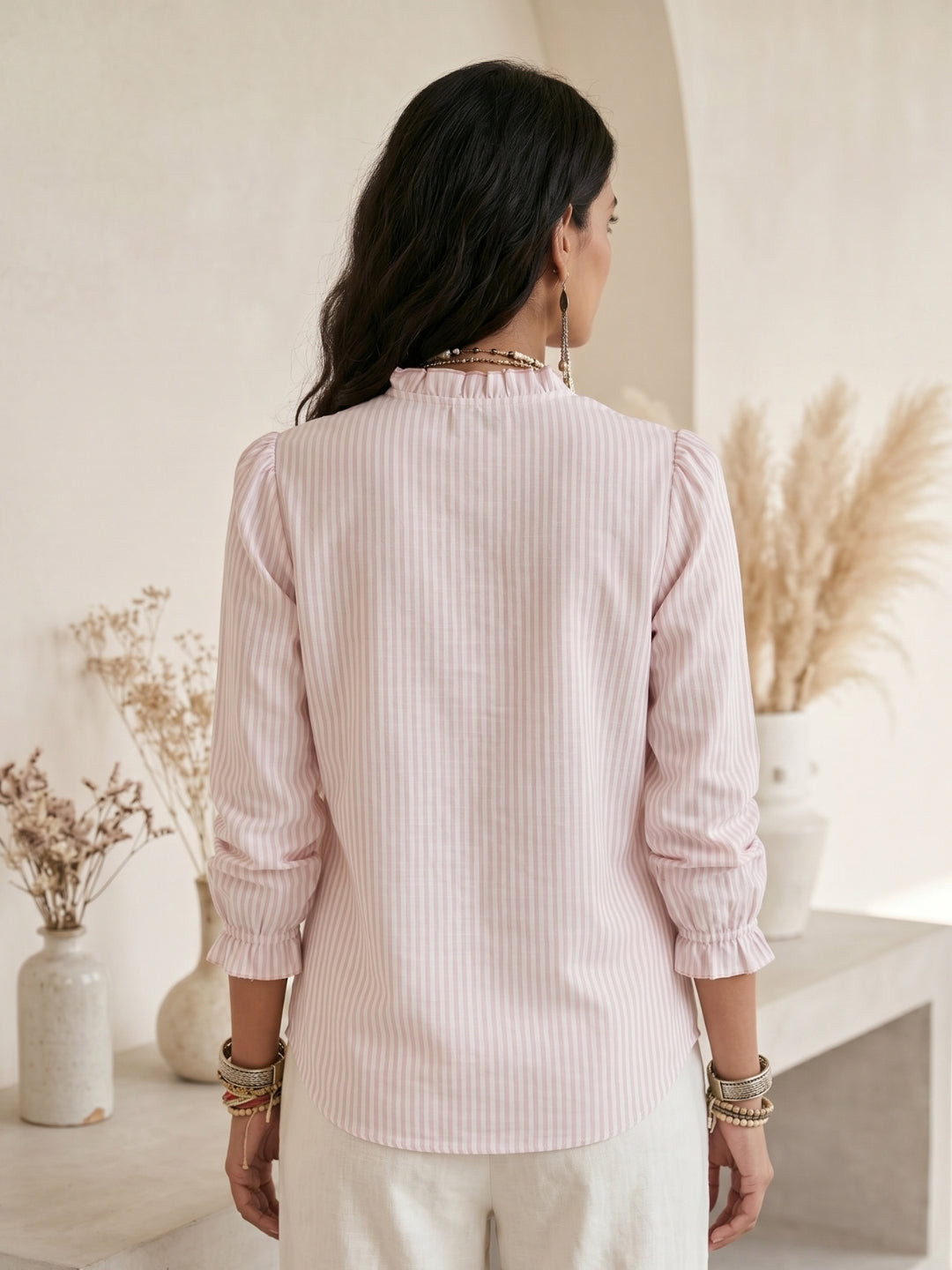 Evania blush cotton stripe shirt