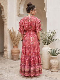 Raspberry rose tiered maxi dress