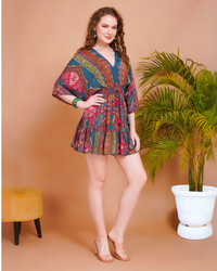 Liora teal bloom kimono mini dress