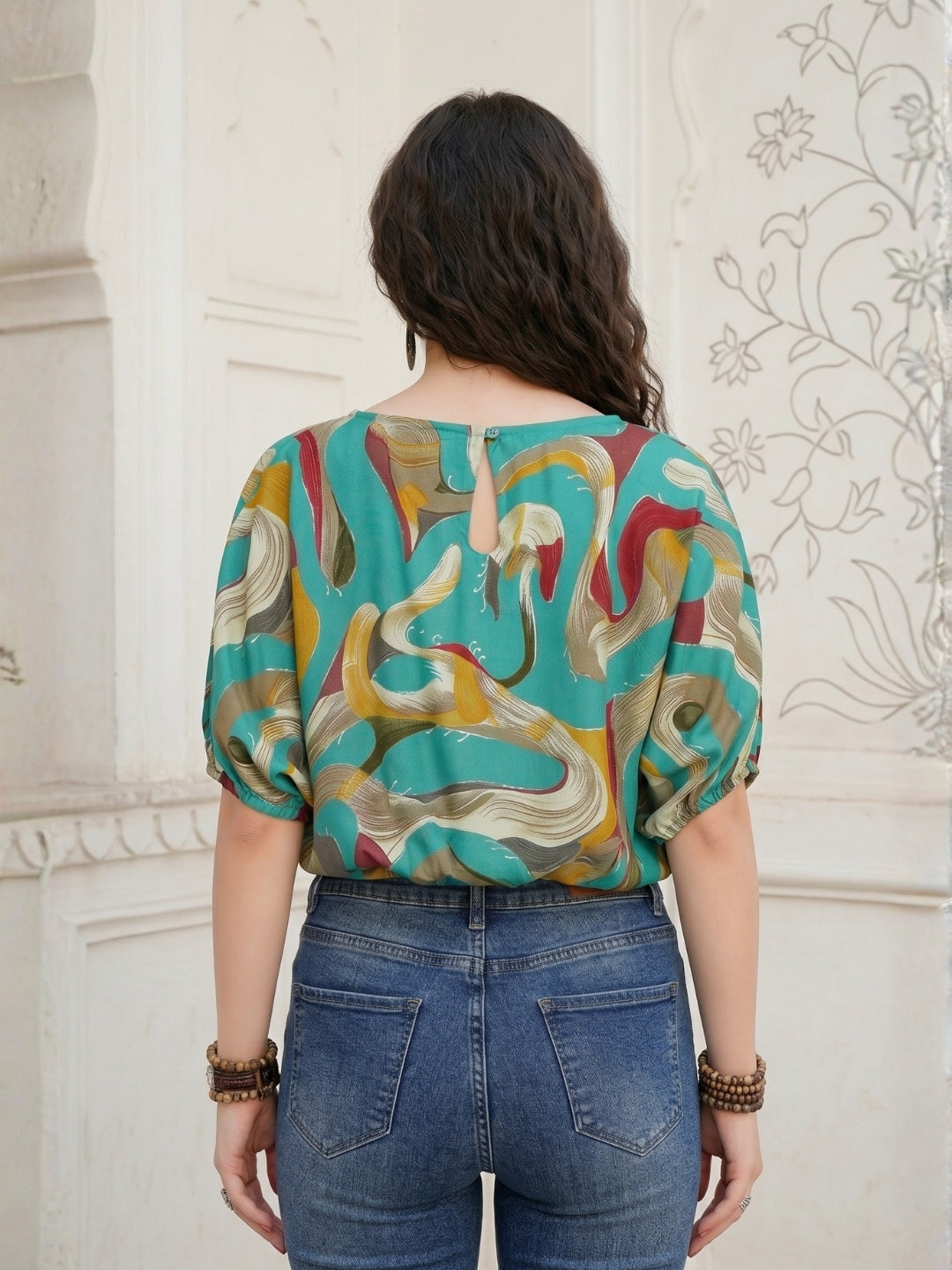 Isolde teal mirage boho top