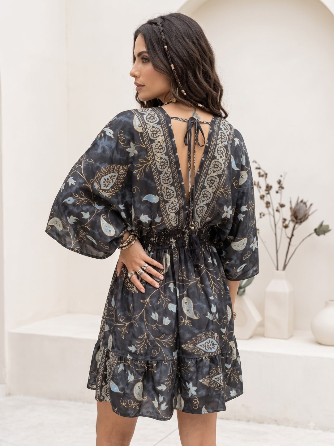 Cosette midnight bloom boho mini dress