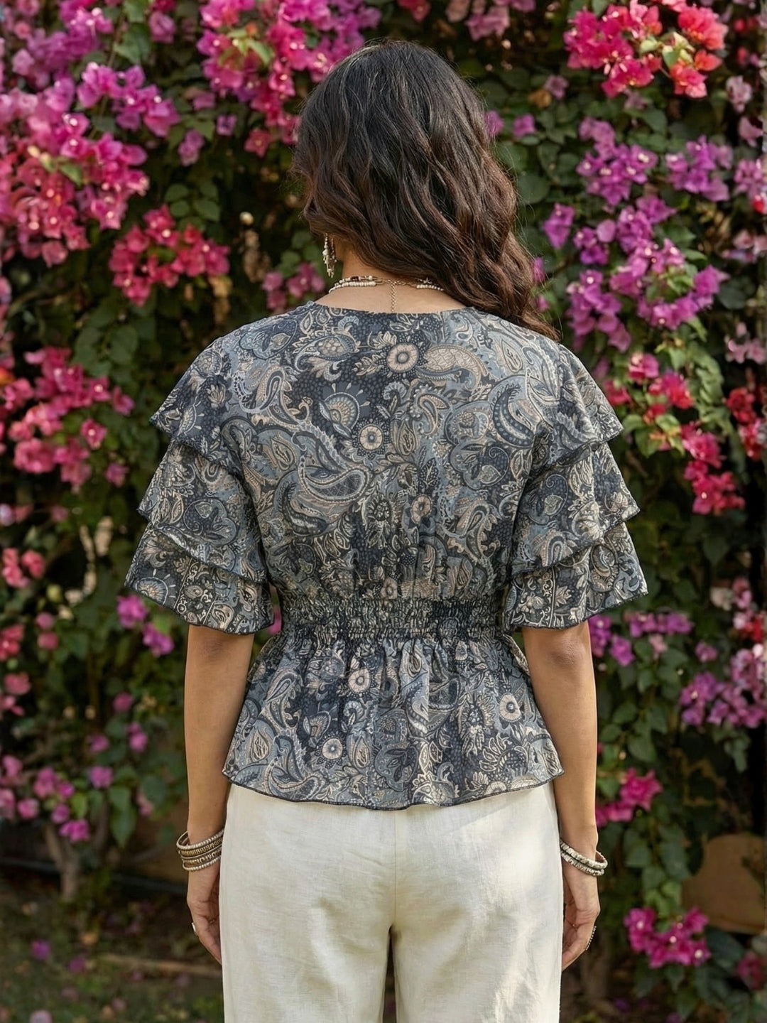 Kaelith smoky paisley peplum top