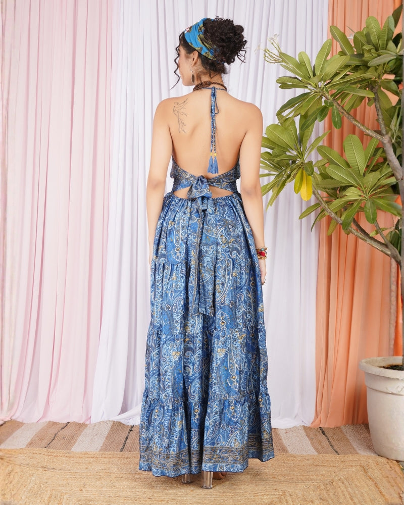 Kaelia ocean mist halter maxi dress