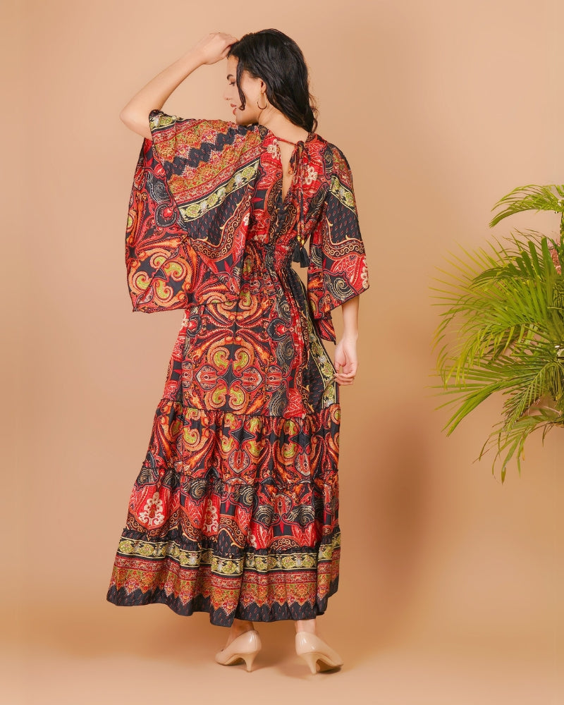 Paisley paradise in golden hues maxi dress