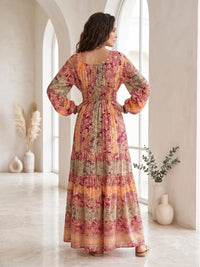 Evelina sangria sunset boho maxi dress
