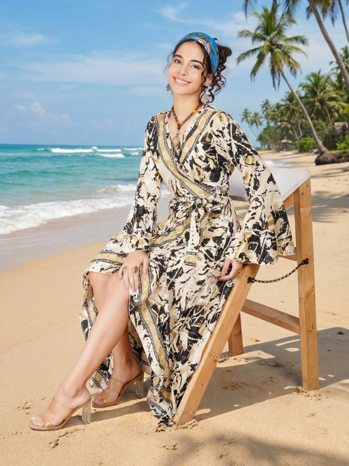 Elowen golden mist wrap dress