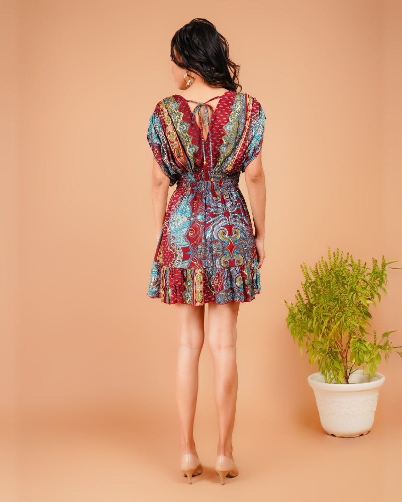 Maroon paisley boho beauty short dress