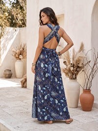Twilight tide bohemian halter maxi dress